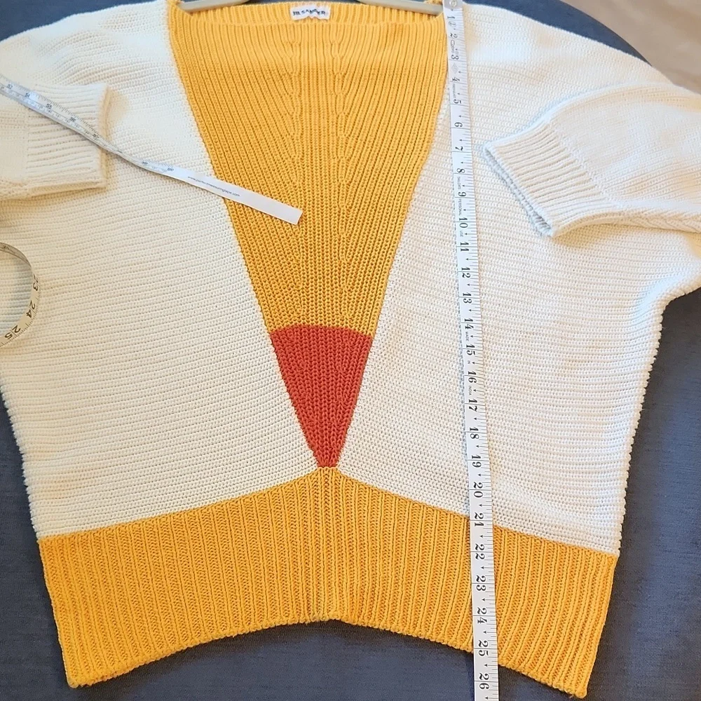 Jil Sander Cream, Orange, and Yellow Colorblock Dolman Sleeve Sweater M/L